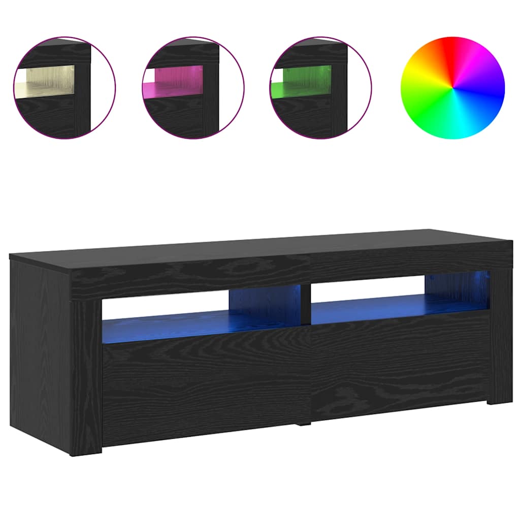 vidaXL Mueble de TV con luces LED roble negro 120x35x40 cm - Image 4