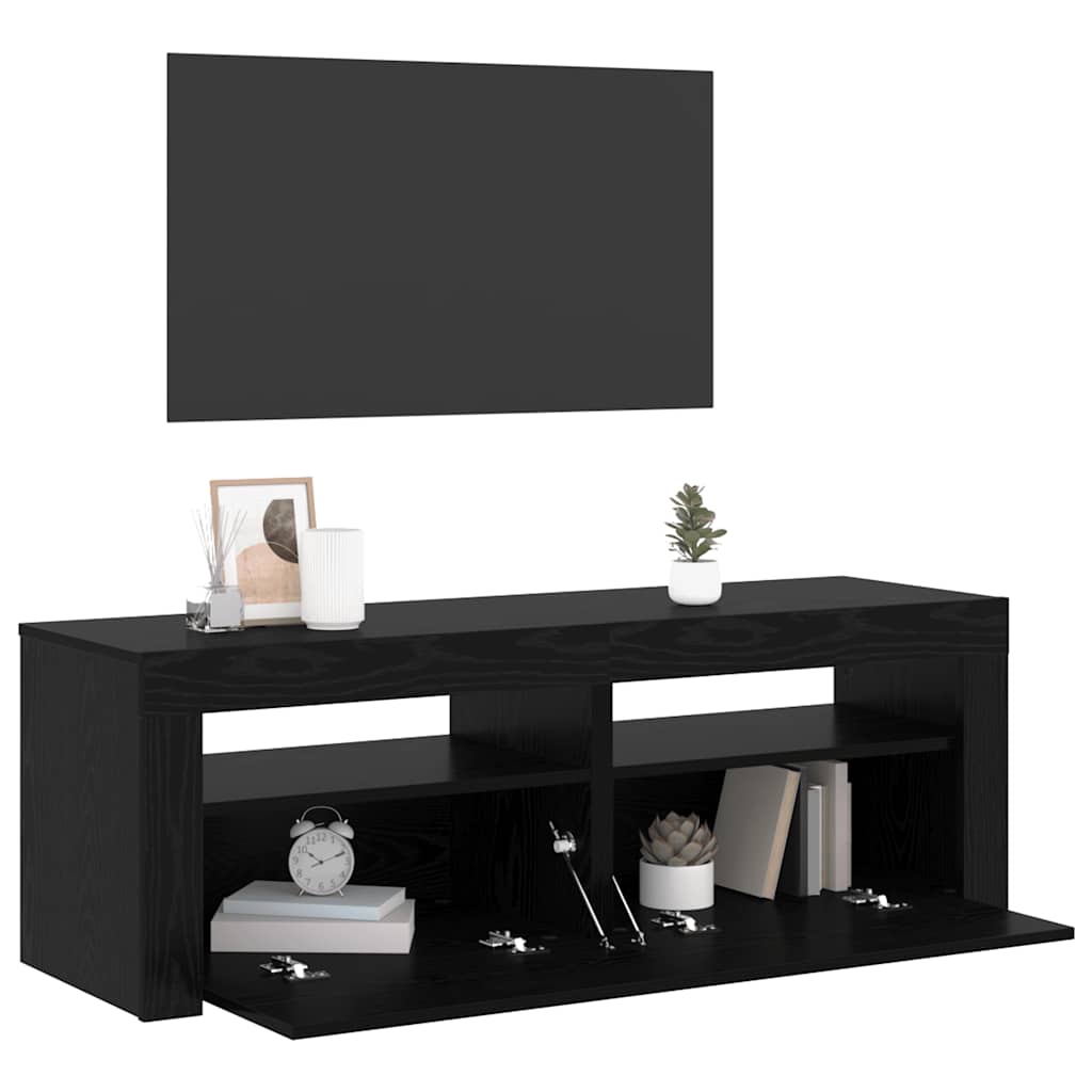 vidaXL Mueble de TV con luces LED roble negro 120x35x40 cm - Image 5
