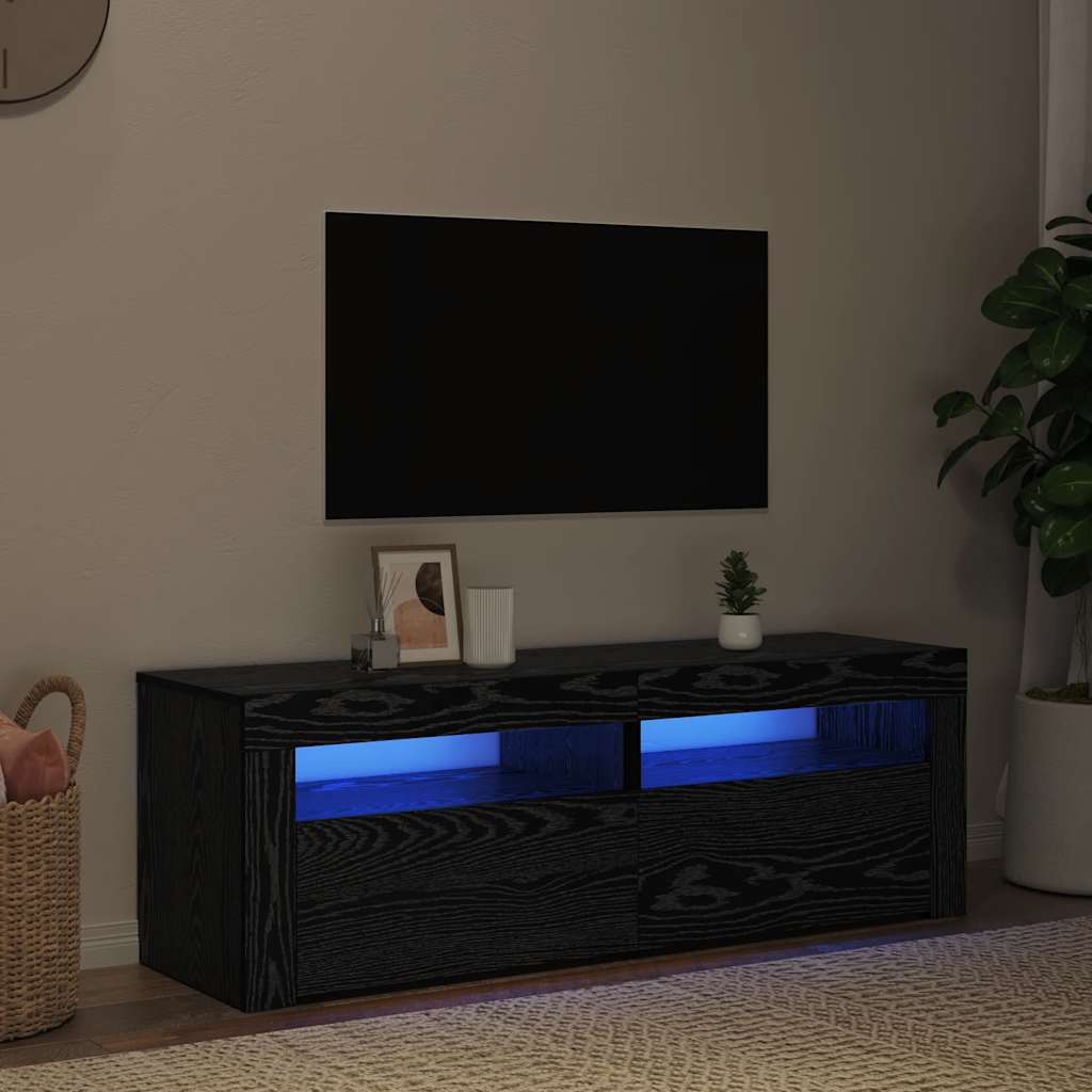 vidaXL Mueble de TV con luces LED roble negro 120x35x40 cm - Image 3