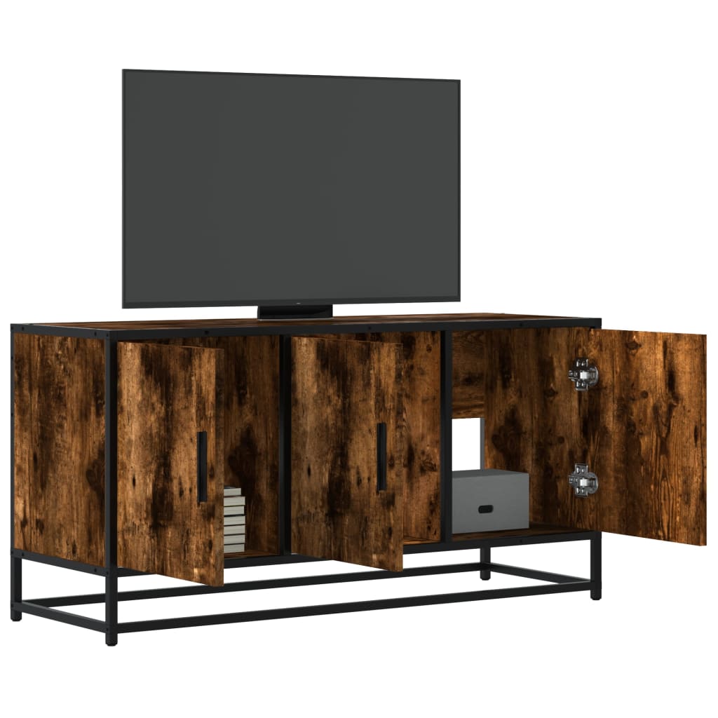 vidaXL Mueble TV metal y madera ingeniería roble humo 100x35x50 cm