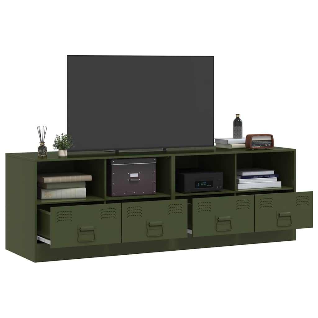 vidaXL Muebles para TV 2 unidades acero verde oliva 67x39x44 cm - Image 4