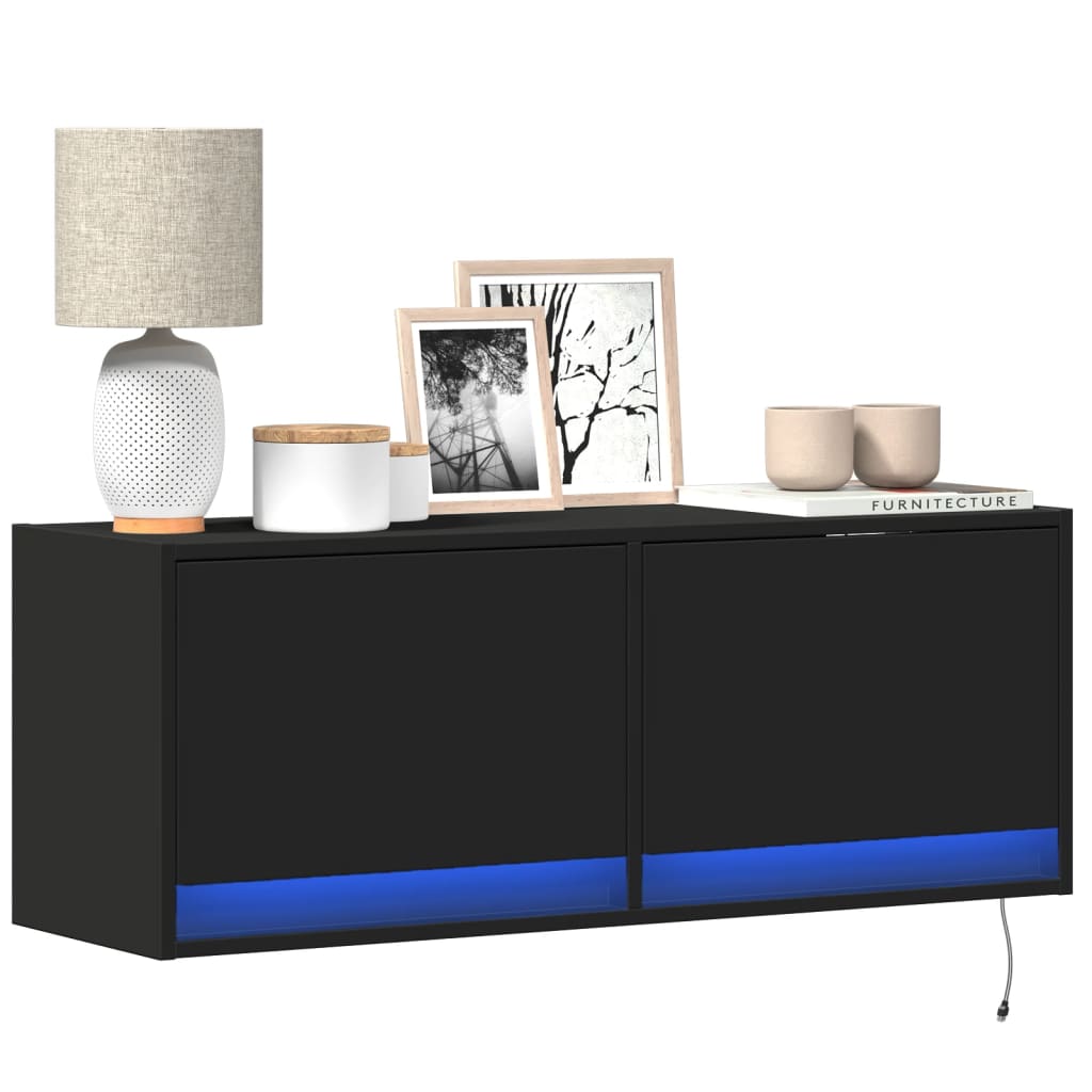 vidaXL Mueble de TV de pared con luces LED negro 100x31x35 cm
