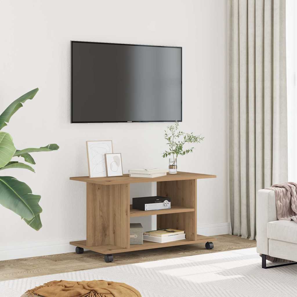 vidaXL Mueble de TV ruedas madera ingeniería roble artisan 80x40x45 cm