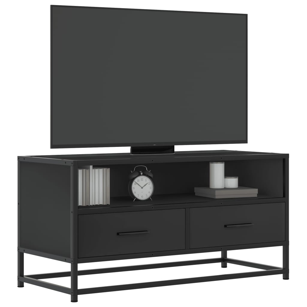 vidaXL Mueble de TV madera de ingeniería y metal negro 80x34,5x40 cm