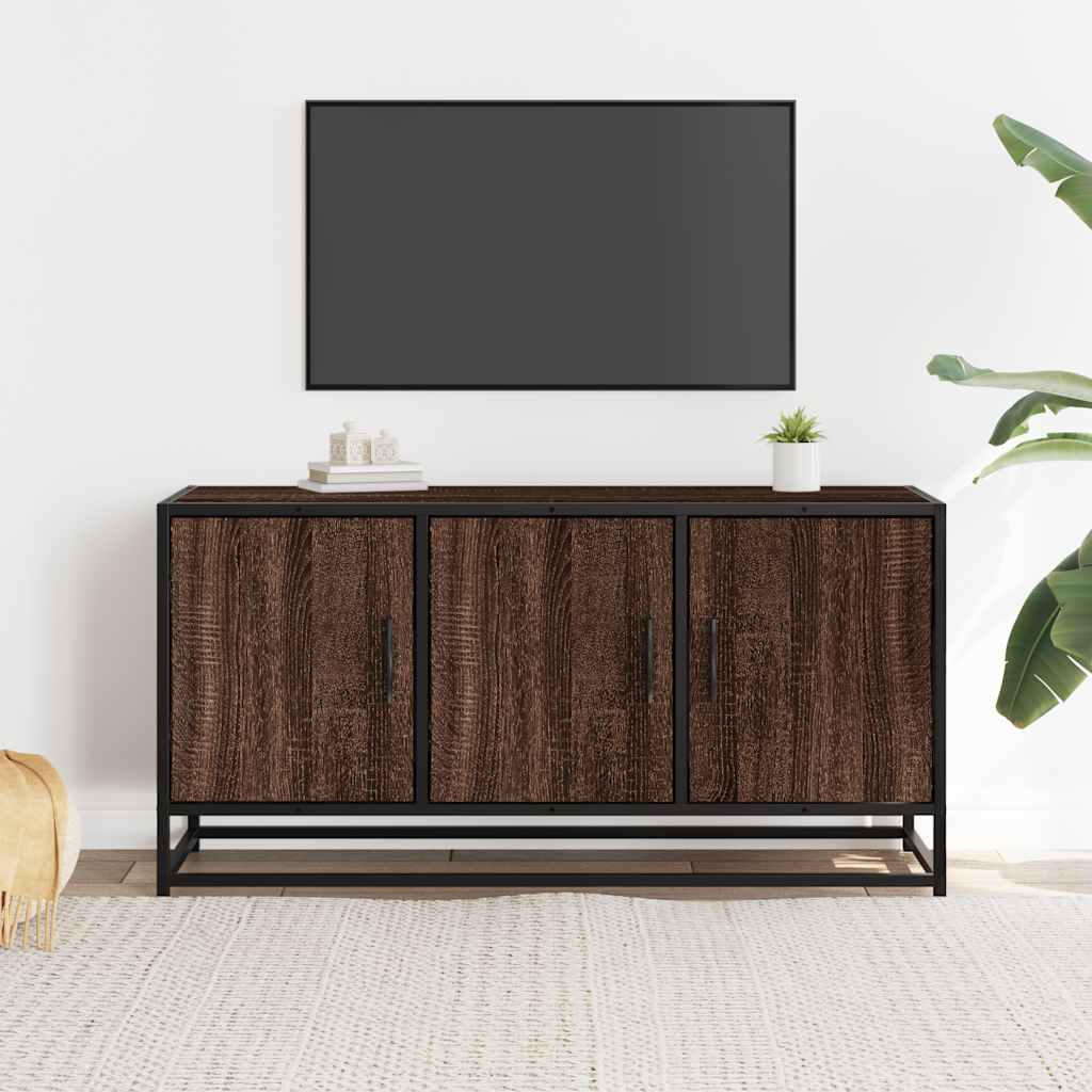 vidaXL Mueble TV madera ingeniería y metal marrón roble 100x35x50 cm - Image 3
