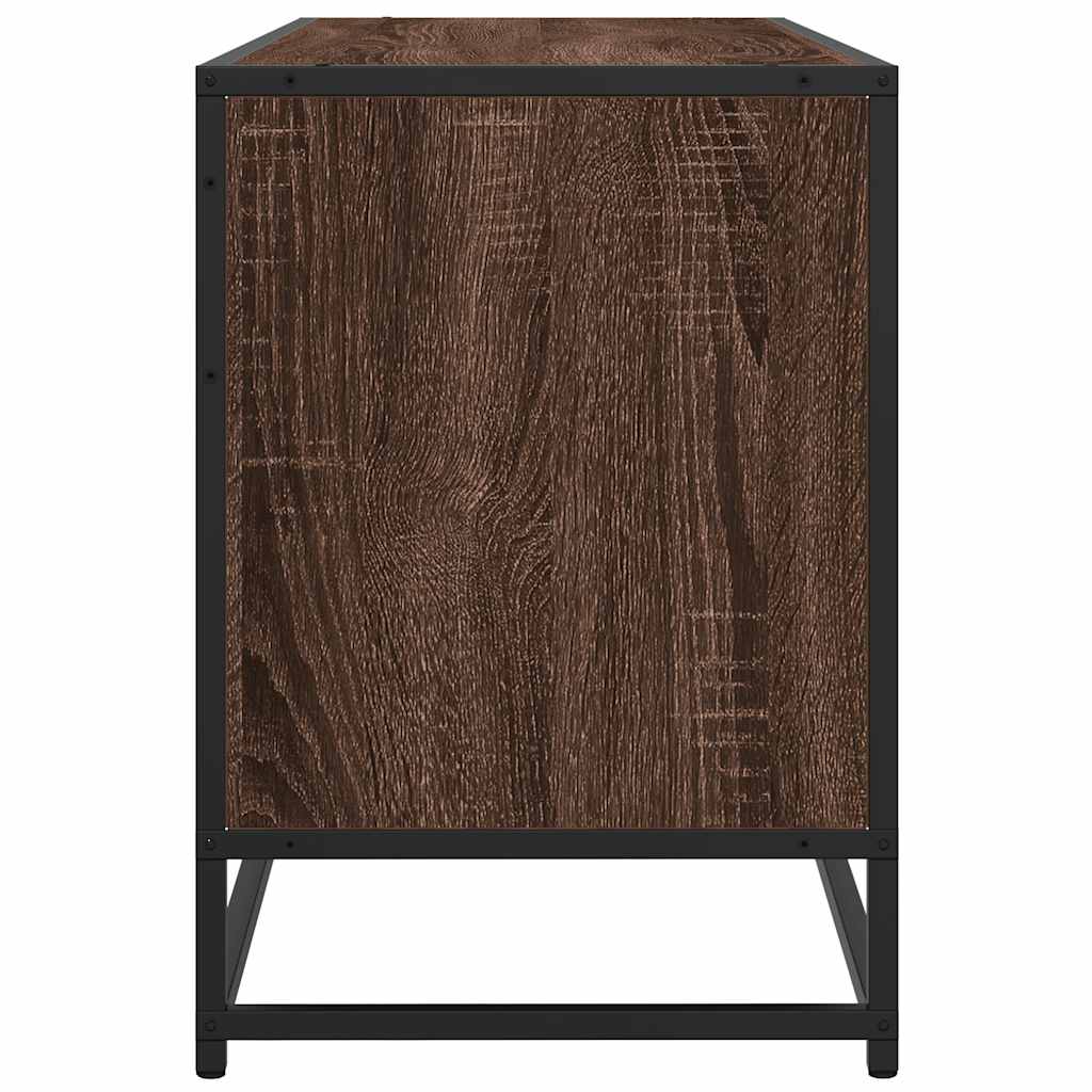 vidaXL Mueble TV madera ingeniería y metal marrón roble 100x35x50 cm - Image 5