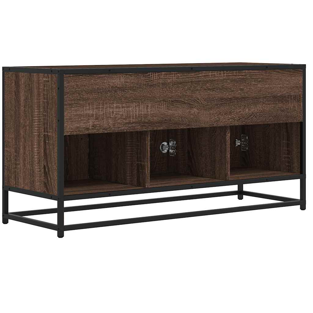 vidaXL Mueble TV madera ingeniería y metal marrón roble 100x35x50 cm - Image 6