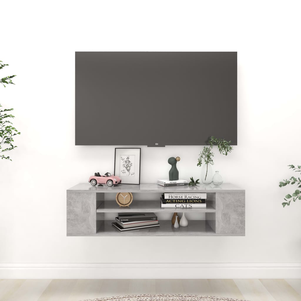 vidaXL Mueble de TV colgante contrachapada gris hormigón 100x30x26,5cm