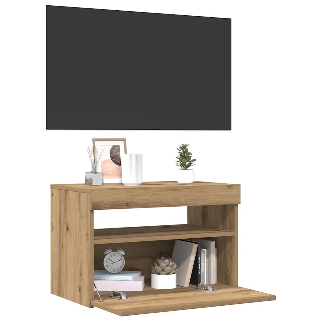 vidaXL Mueble de TV luces LED madera roble artisan 60x35x40 cm - Image 5