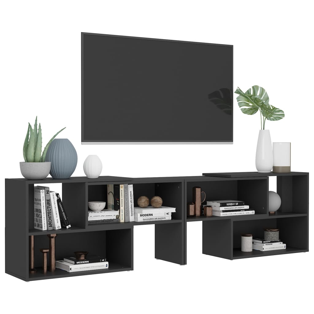vidaXL Mueble de TV madera contrachapada gris 149x30x52 cm - Image 4
