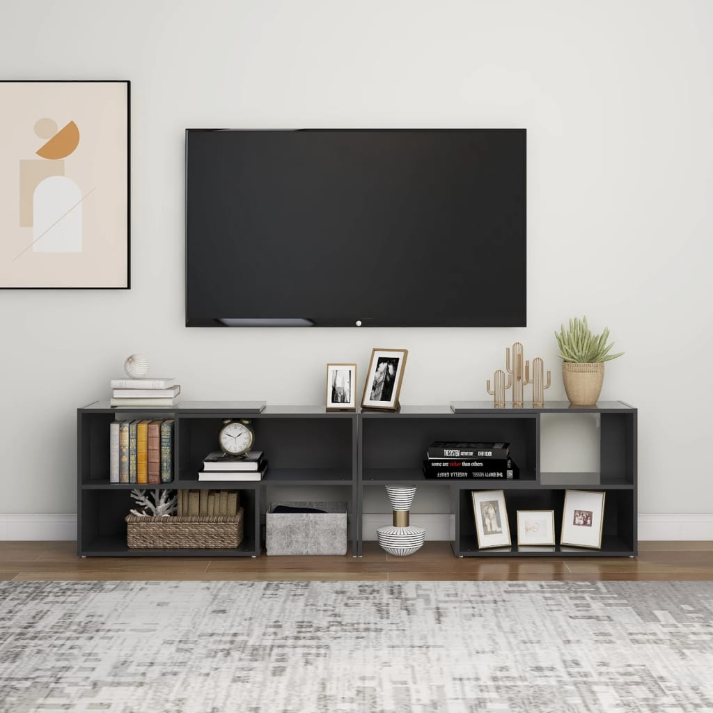 vidaXL Mueble de TV madera contrachapada gris 149x30x52 cm - Image 3