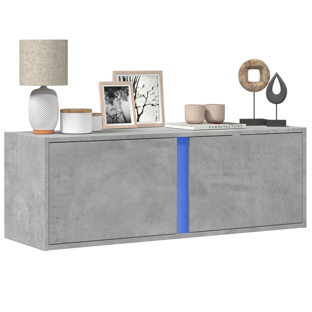 vidaXL Mueble de TV de pared con luces LED gris hormigón 100x31x35 cm