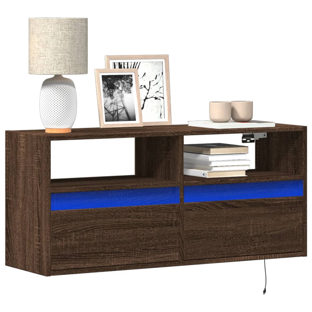 vidaXL Mueble de TV de pared con luces LED marrón roble 100x31x45 cm