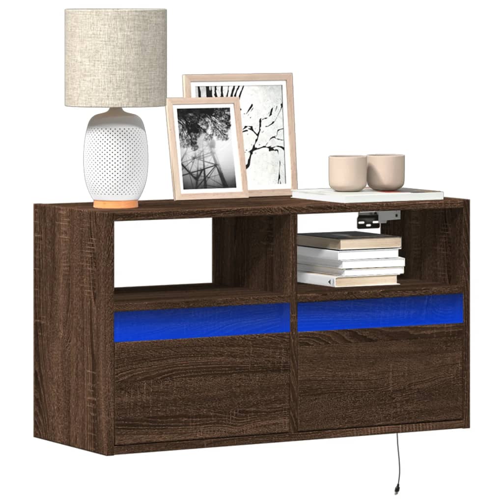 vidaXL Mueble de TV de pared con luces LED marrón roble 80x31x45 cm