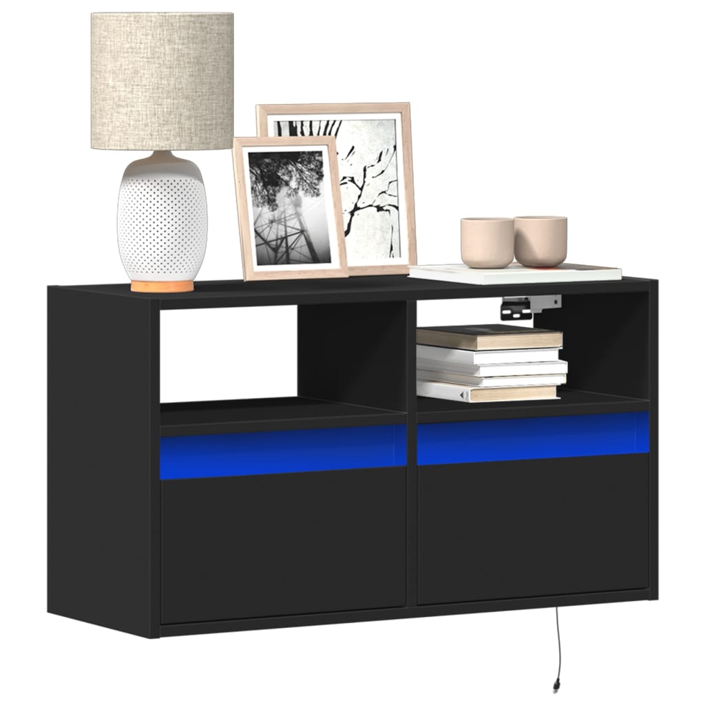 vidaXL Mueble de TV de pared con luces LED negro 80x31x45 cm