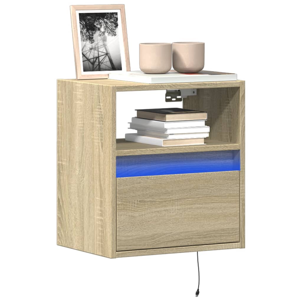 vidaXL Mueble de TV de pared con luces LED roble Sonoma 41x31x45 cm