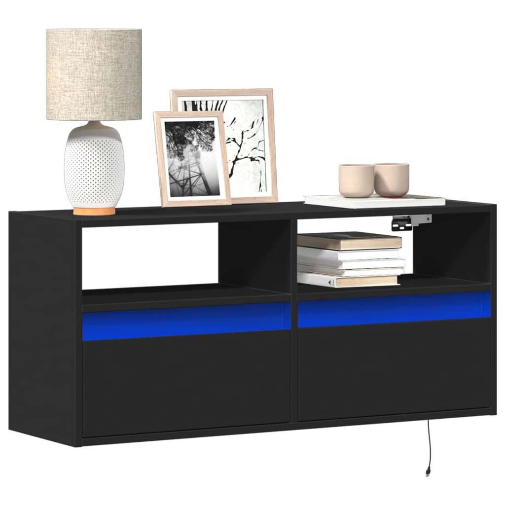 vidaXL Mueble de TV de pared con luces LED negro 100x31x45 cm