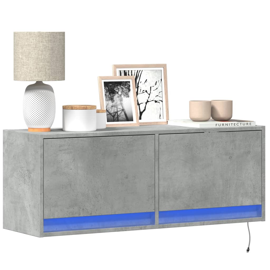 vidaXL Mueble de TV de pared con luces LED gris hormigón 100x31x35 cm