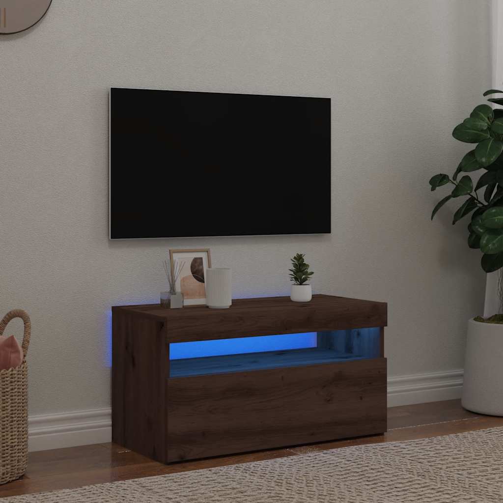 vidaXL Mueble de TV luces LED madera roble artisan 75x35x40 cm