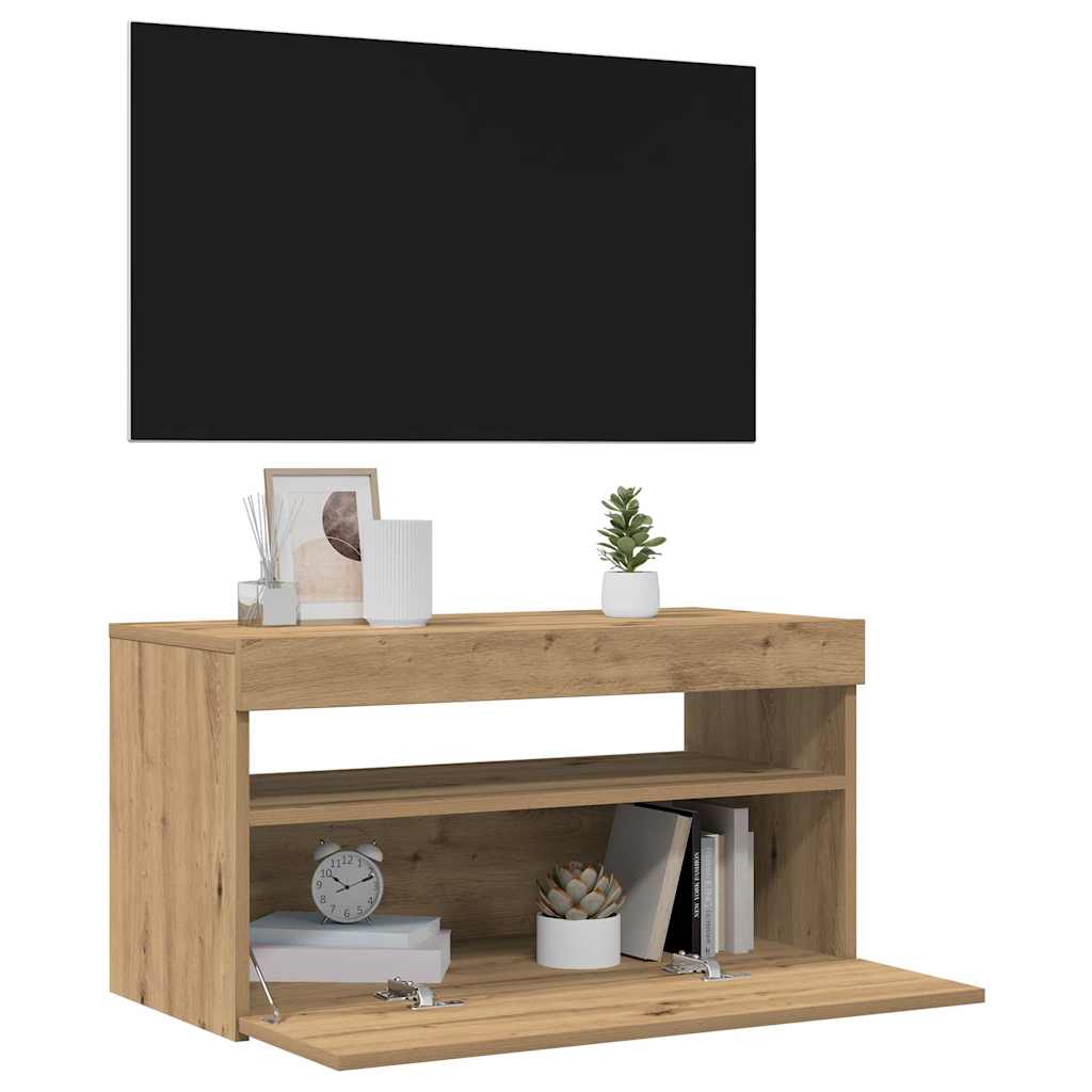 vidaXL Mueble de TV luces LED madera roble artisan 75x35x40 cm - Image 4
