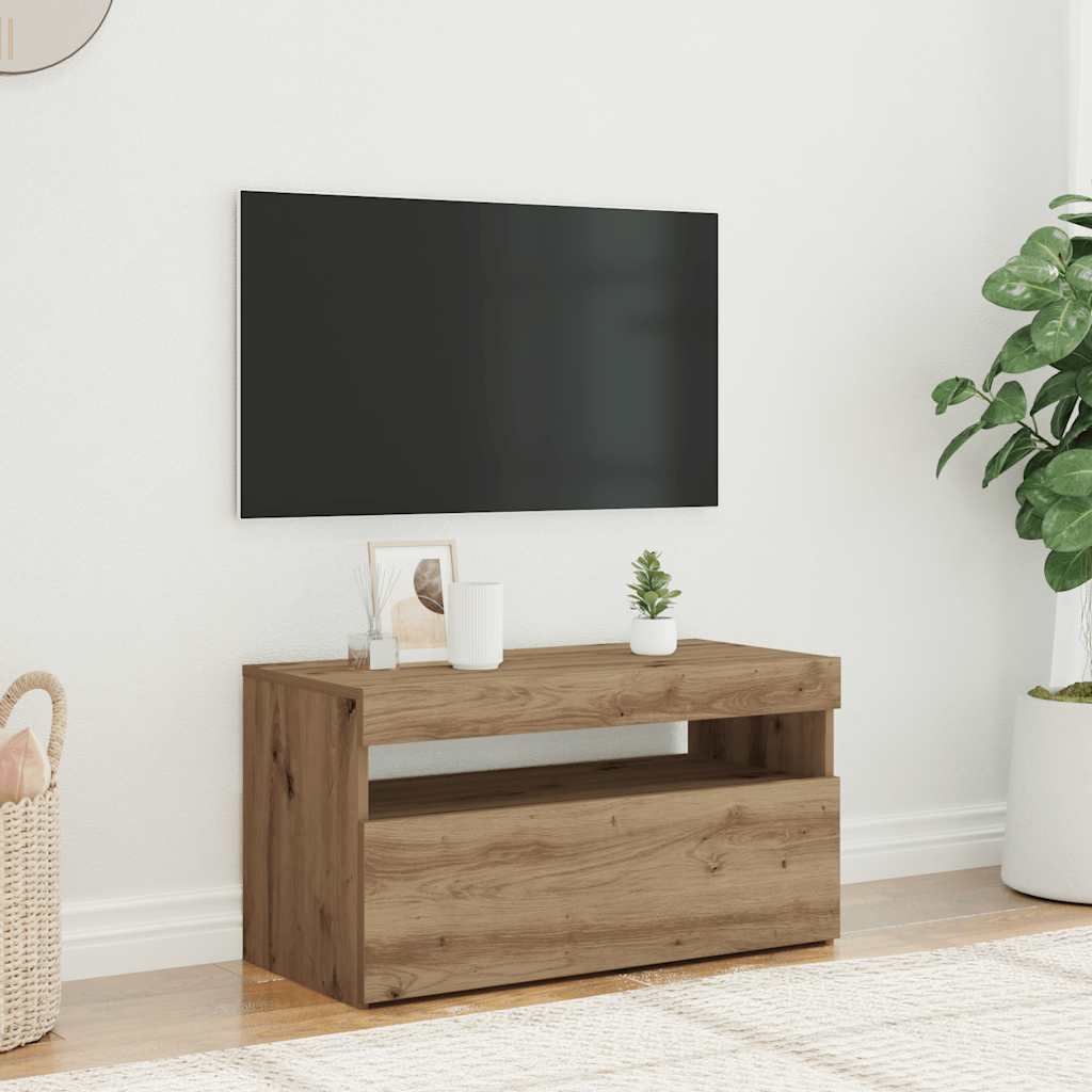 vidaXL Mueble de TV luces LED madera roble artisan 75x35x40 cm - Image 3