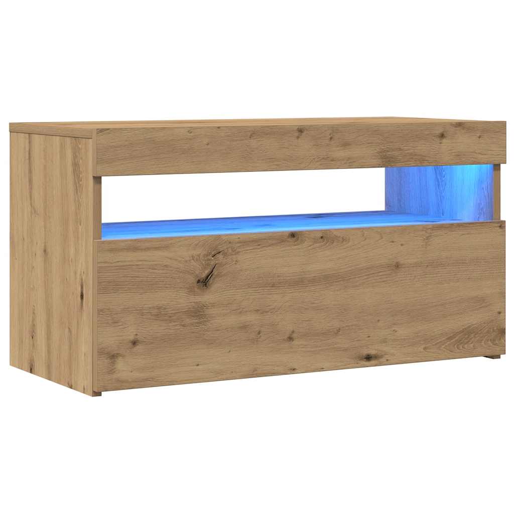 vidaXL Mueble de TV luces LED madera roble artisan 75x35x40 cm - Image 5