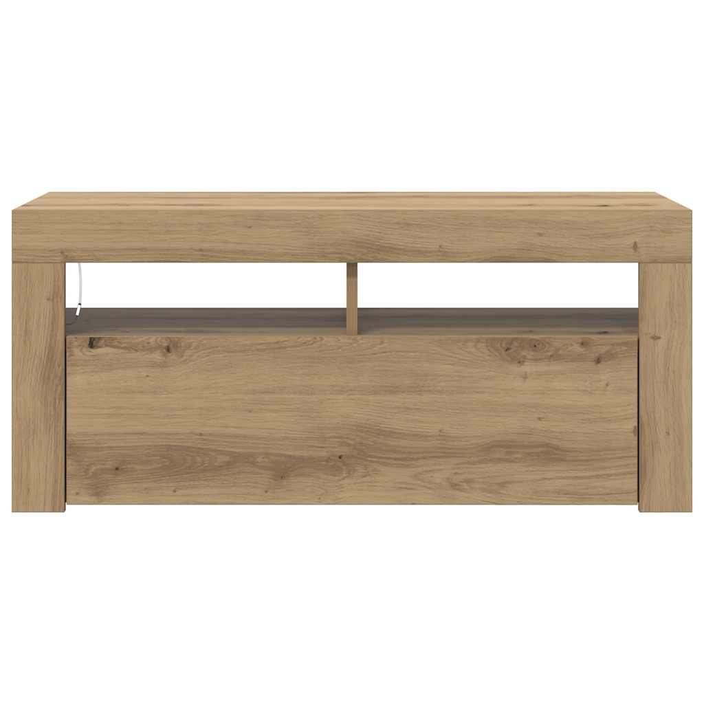 vidaXL Mueble de TV luces LED madera roble artisan 90x35x40 cm - Image 6