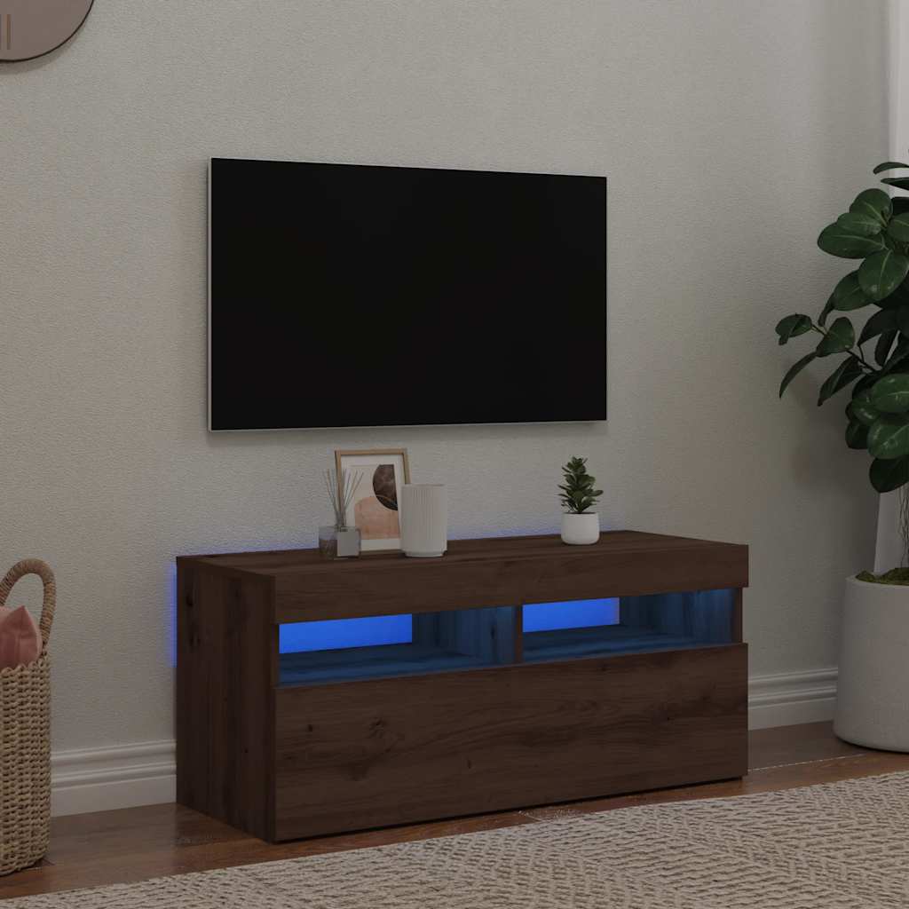 vidaXL Mueble de TV luces LED madera roble artisan 90x35x40 cm