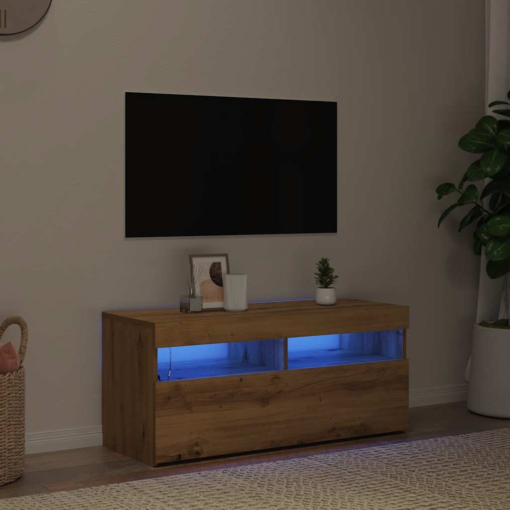 vidaXL Mueble de TV luces LED madera roble artisan 90x35x40 cm - Image 3
