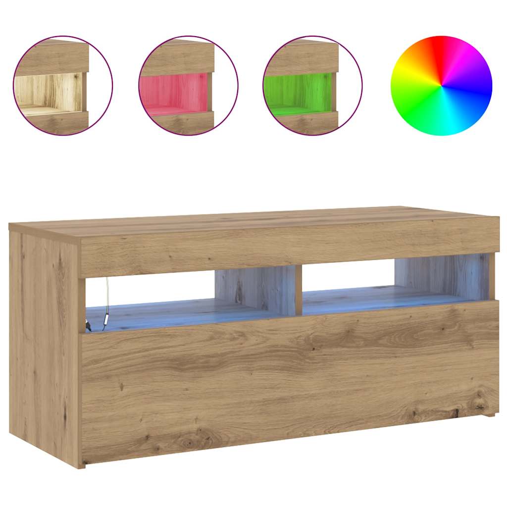 vidaXL Mueble de TV luces LED madera roble artisan 90x35x40 cm - Image 4