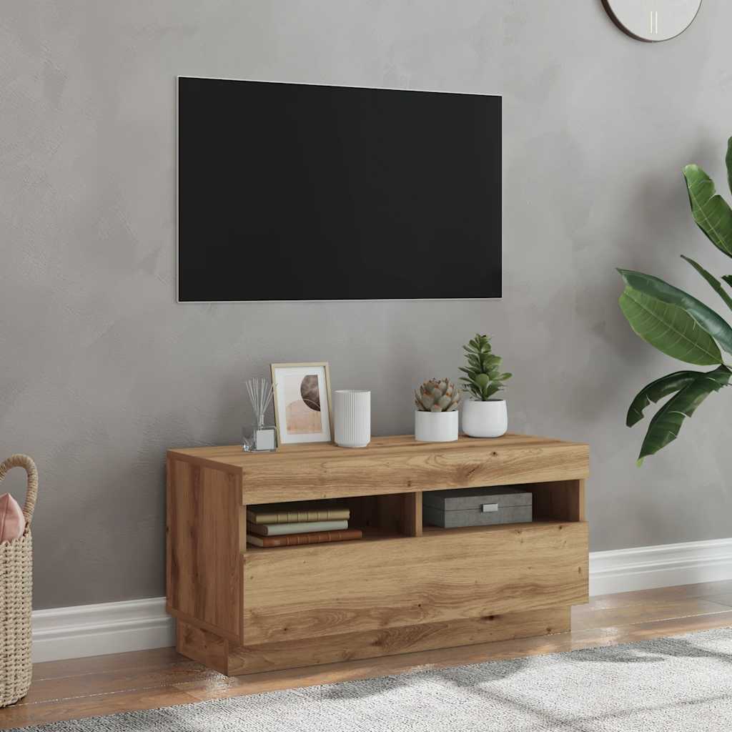 vidaXL Mueble TV luces LED madera ingeniería roble artisan 80x35x40 cm