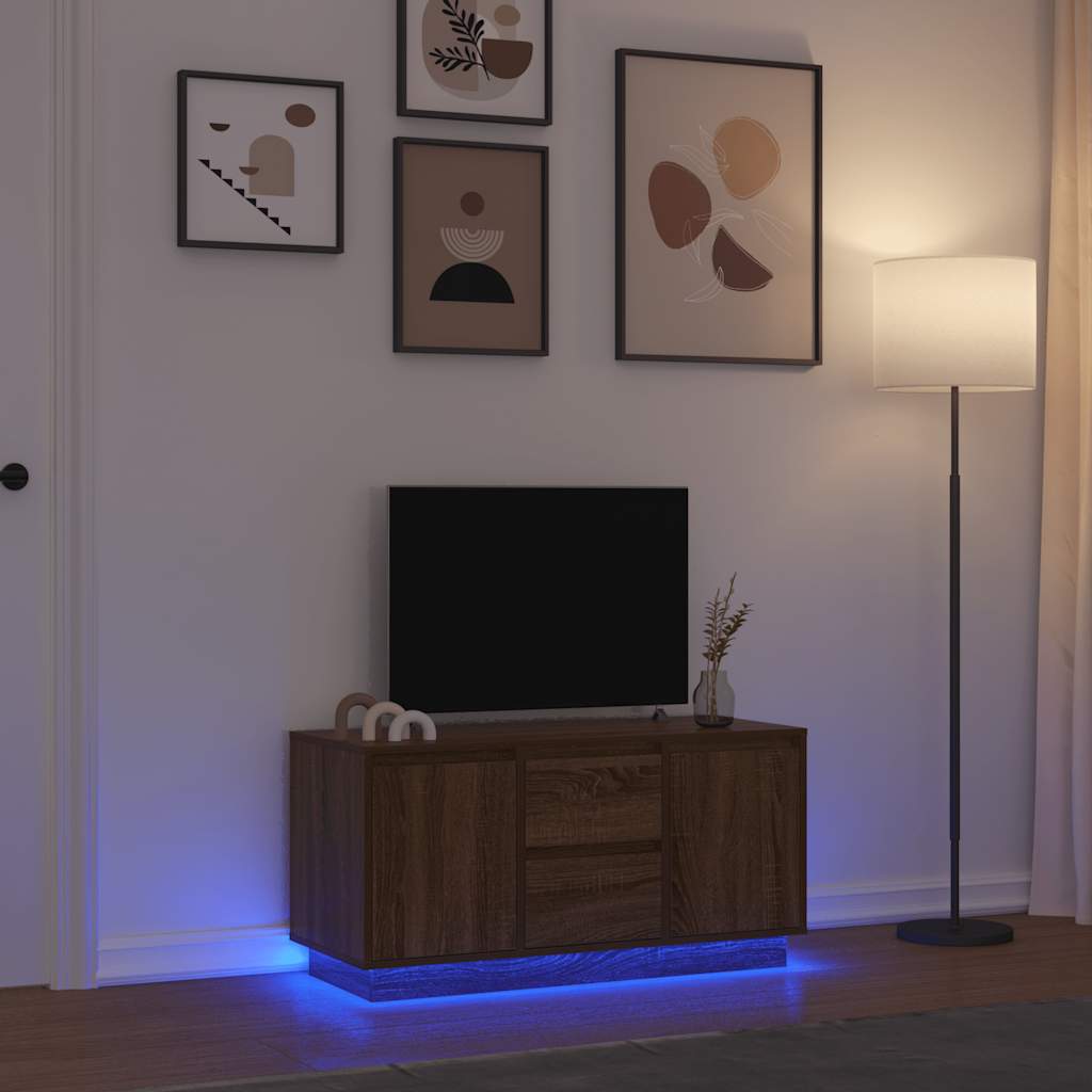vidaXL Mueble de TV con luces LED roble marrón 100x41x50 cm