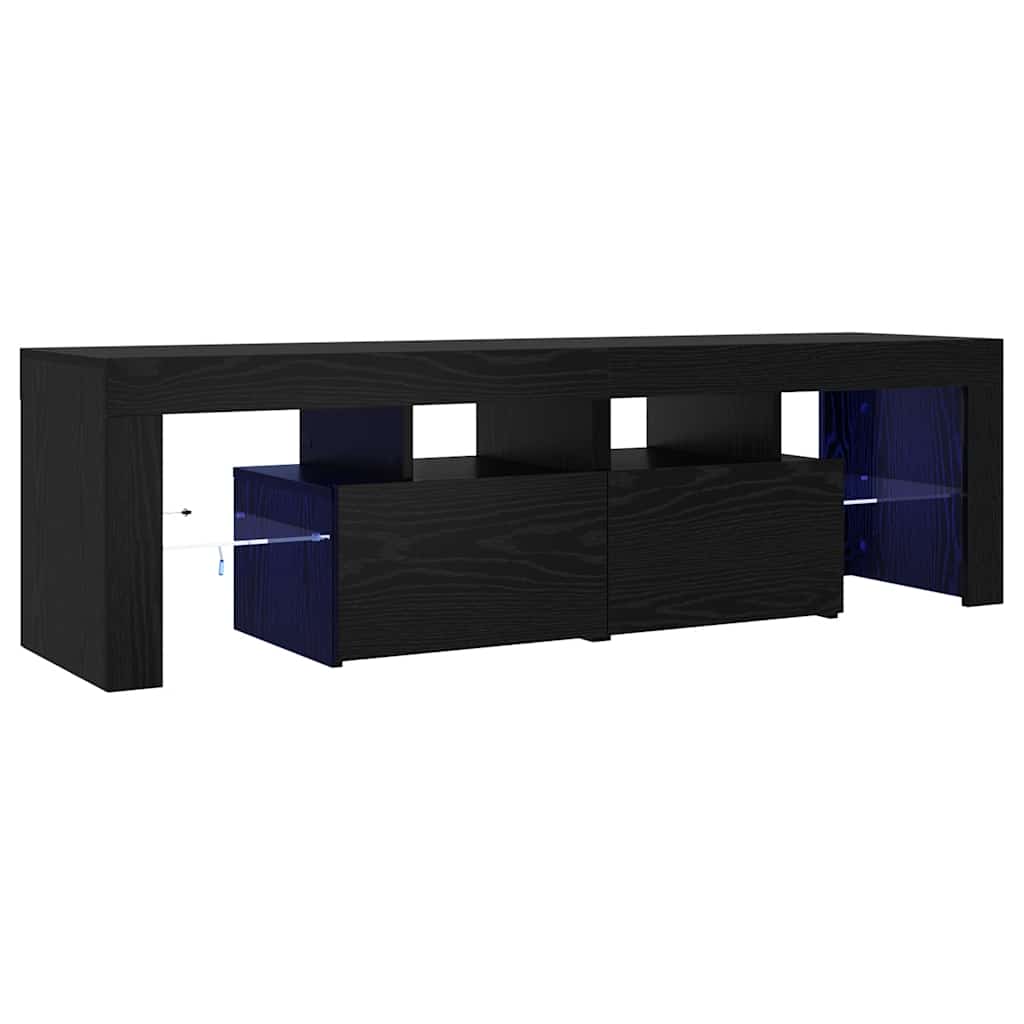 vidaXL Mueble de TV con luces LED roble negro 140x36,5x40 cm - Image 4