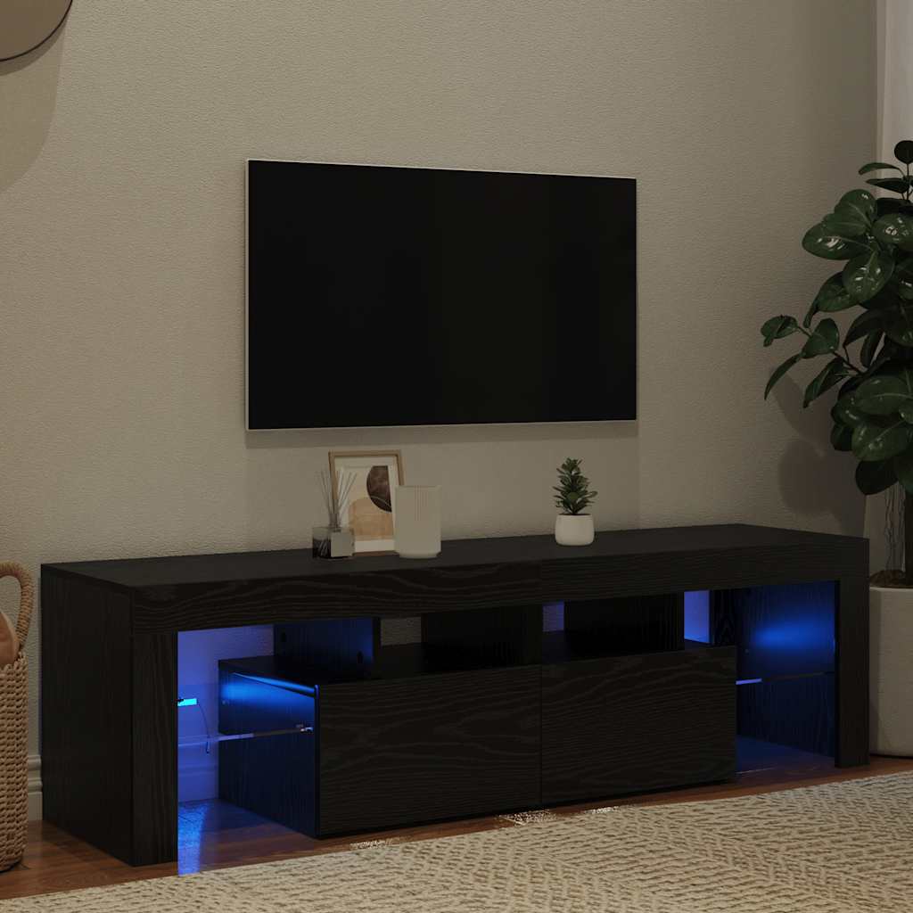 vidaXL Mueble de TV con luces LED roble negro 140x36,5x40 cm - Image 3