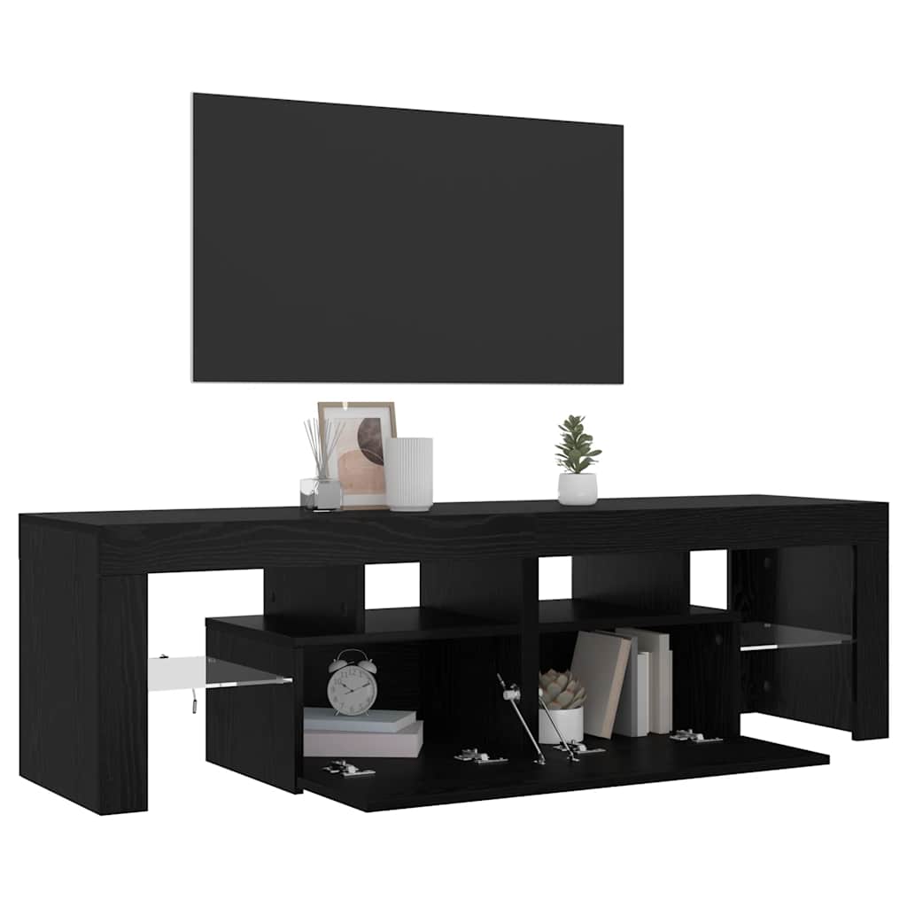 vidaXL Mueble de TV con luces LED roble negro 140x36,5x40 cm - Image 5