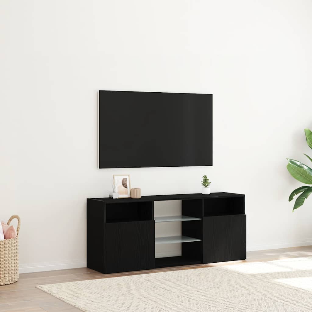 vidaXL Mueble de TV con luces LED roble negro 120x30x50 cm - Image 4