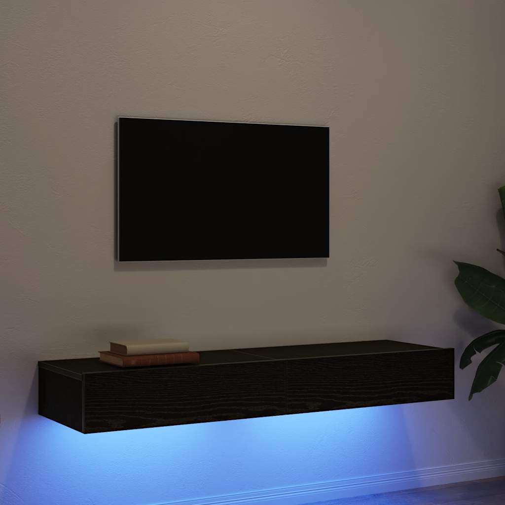 vidaXL Muebles de TV con luces LED (2 unidades), roble negro, 60 x 35 x 15,5 cm
