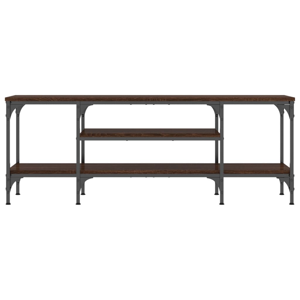 vidaXL Mueble TV madera ingeniería y hierro marrón roble 121x35x45 cm - Image 4