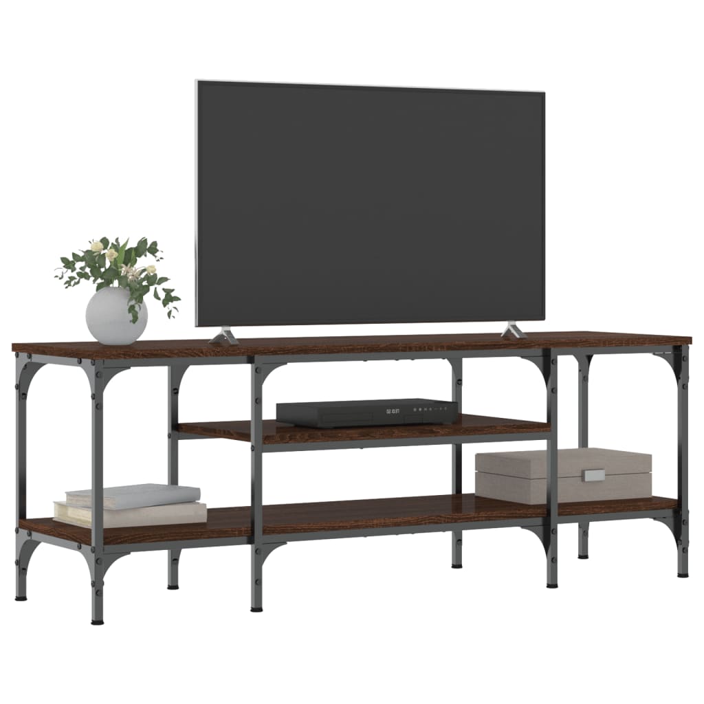 vidaXL Mueble TV madera ingeniería y hierro marrón roble 121x35x45 cm - Image 3