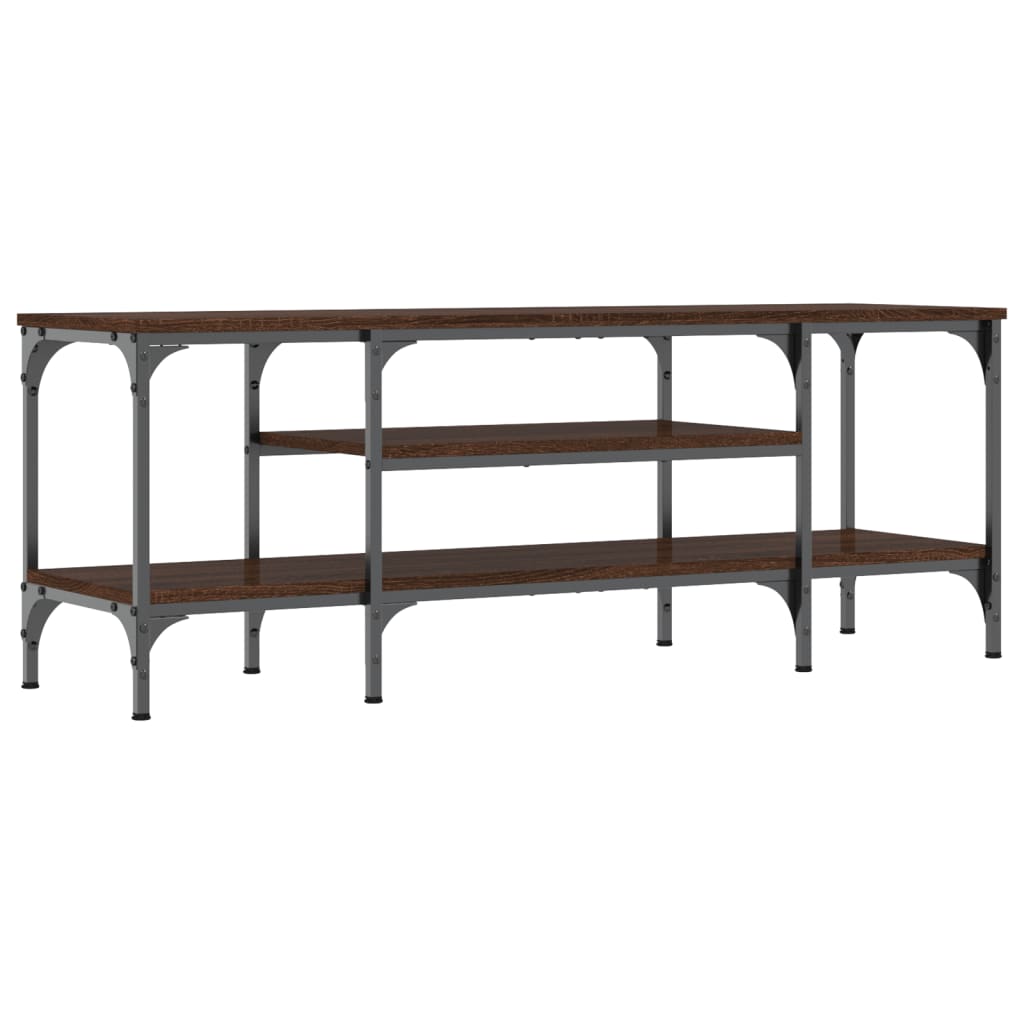 vidaXL Mueble TV madera ingeniería y hierro marrón roble 121x35x45 cm - Image 6