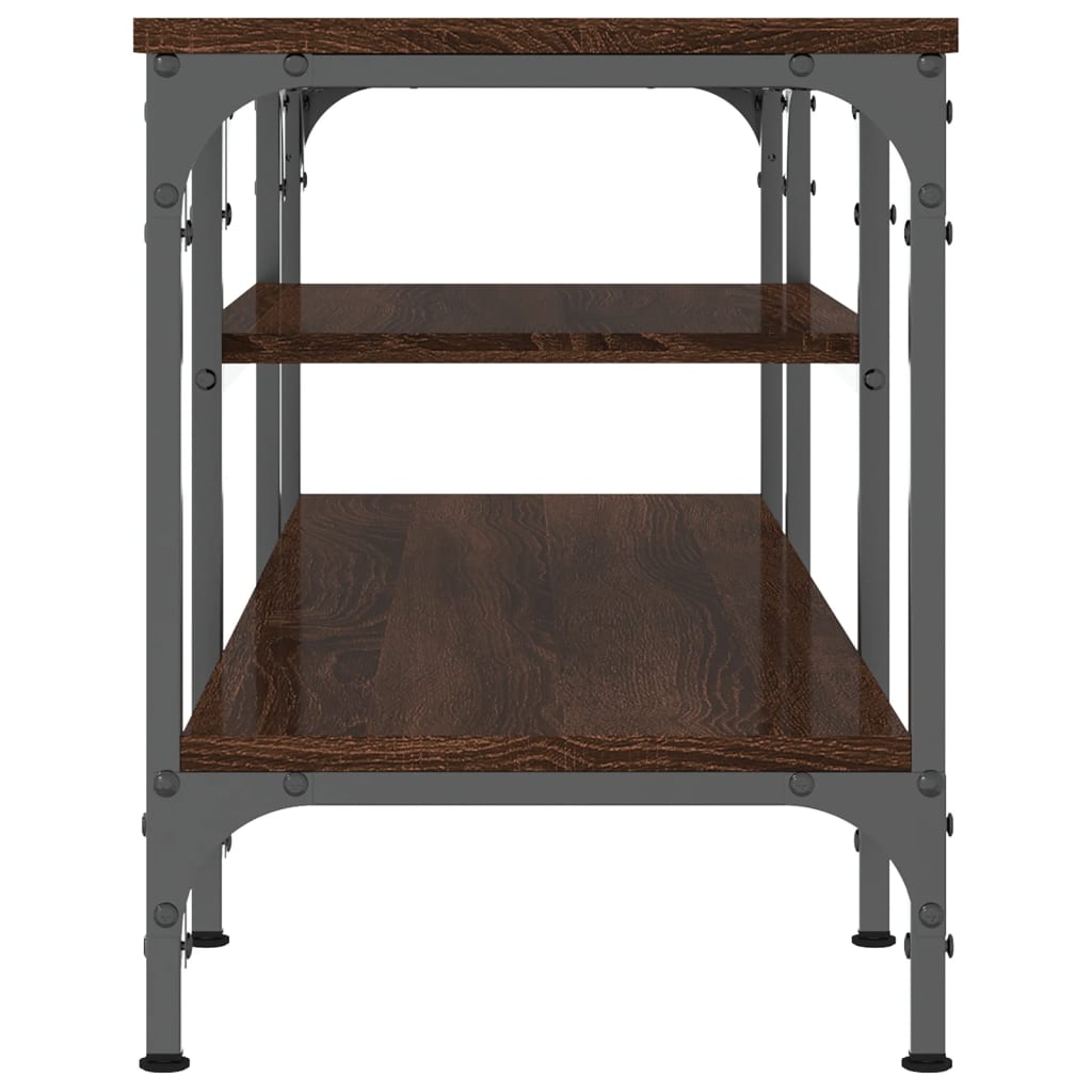 vidaXL Mueble TV madera ingeniería y hierro marrón roble 121x35x45 cm - Image 5