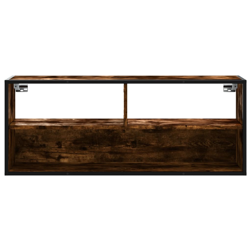 vidaXL Mueble TV metal y madera contrachapada roble humo 100x31x39,5cm - Image 4