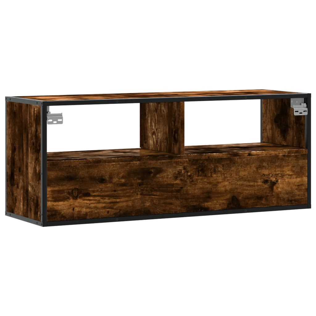 vidaXL Mueble TV metal y madera contrachapada roble humo 100x31x39,5cm - Image 6