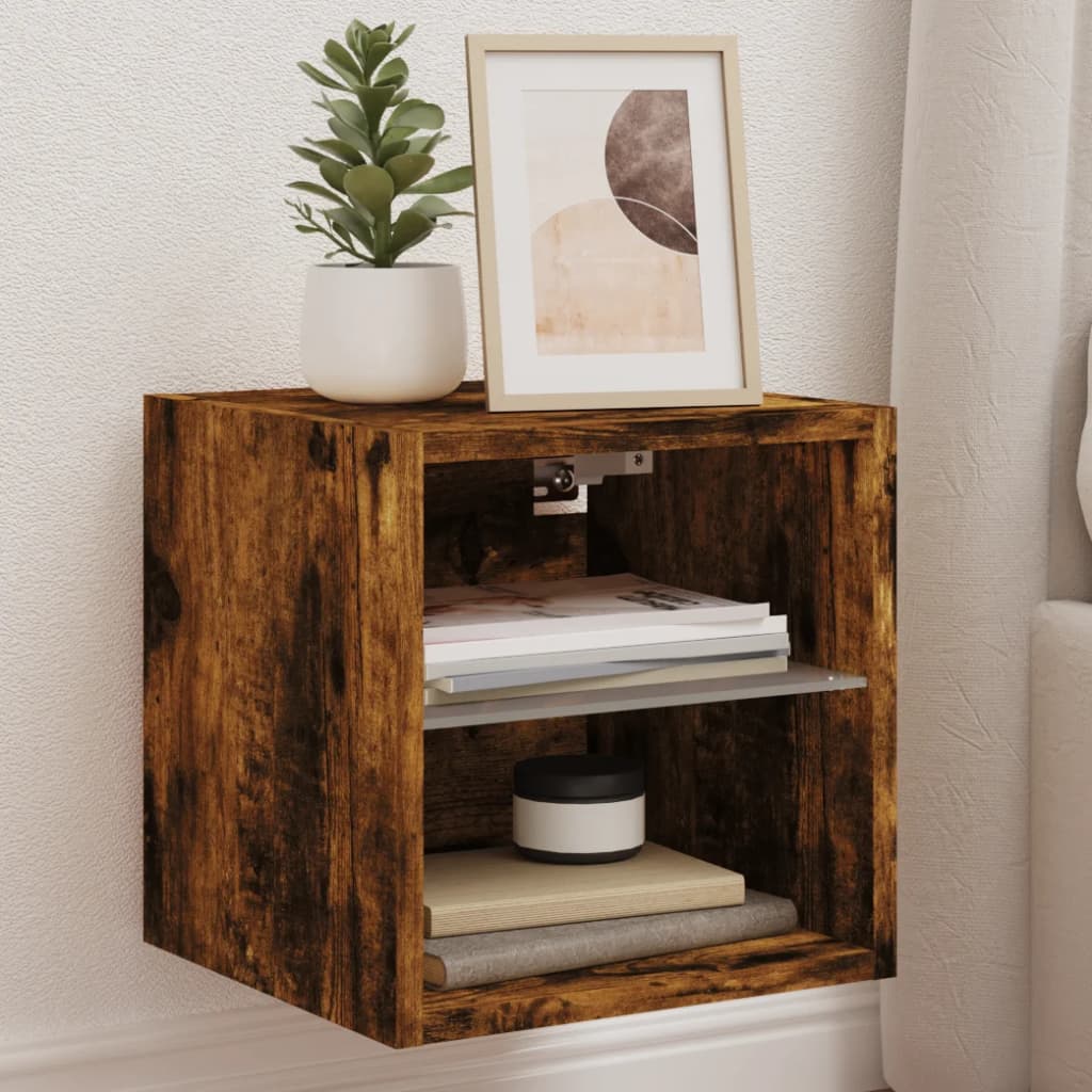 vidaXL Muebles TV de pared luces LED 2 uds roble ahumado 30x28,5x30 cm