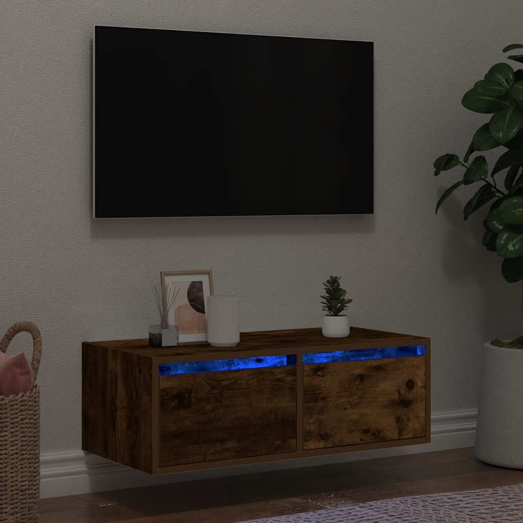 vidaXL Mueble de TV con luces LED roble ahumado 75x35,5x25 cm