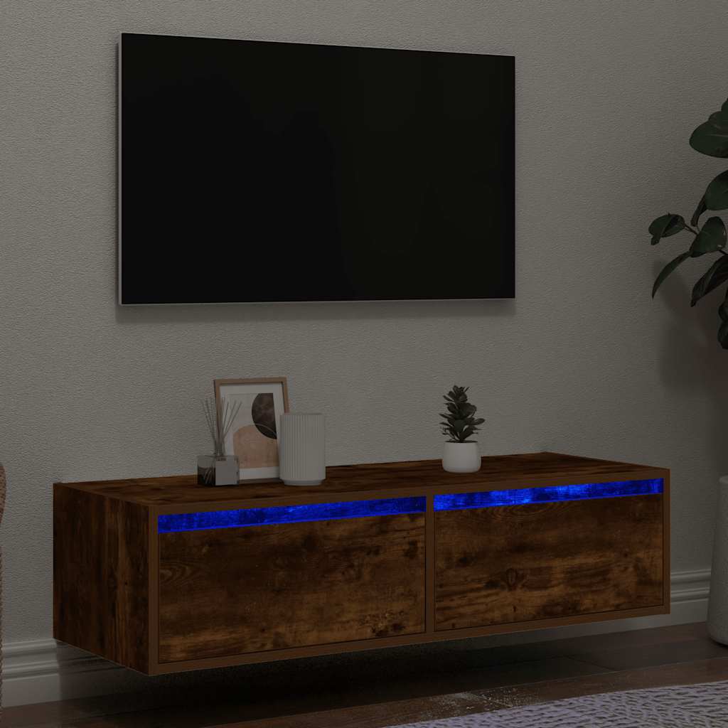vidaXL Mueble de TV con luces LED roble ahumado 100X35,5x25 cm