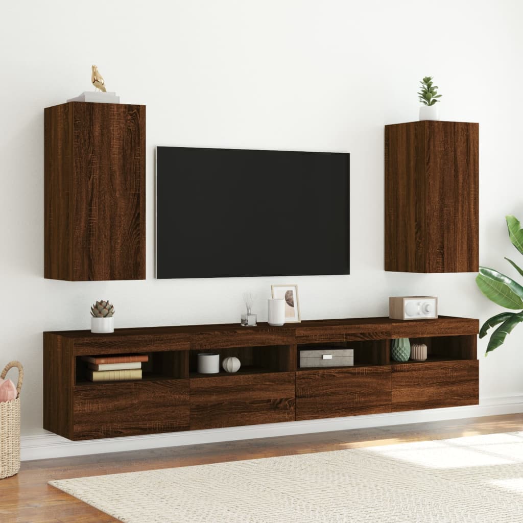 vidaXL Mueble de TV de pared con luces LED roble marrón 30,5x35x70 cm - Image 6