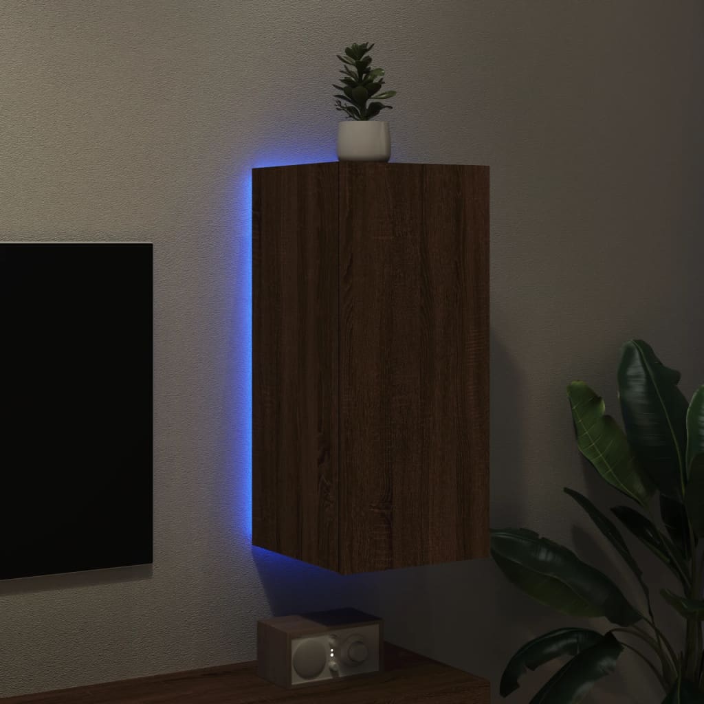 vidaXL Mueble de TV de pared con luces LED roble marrón 30,5x35x70 cm - Image 4
