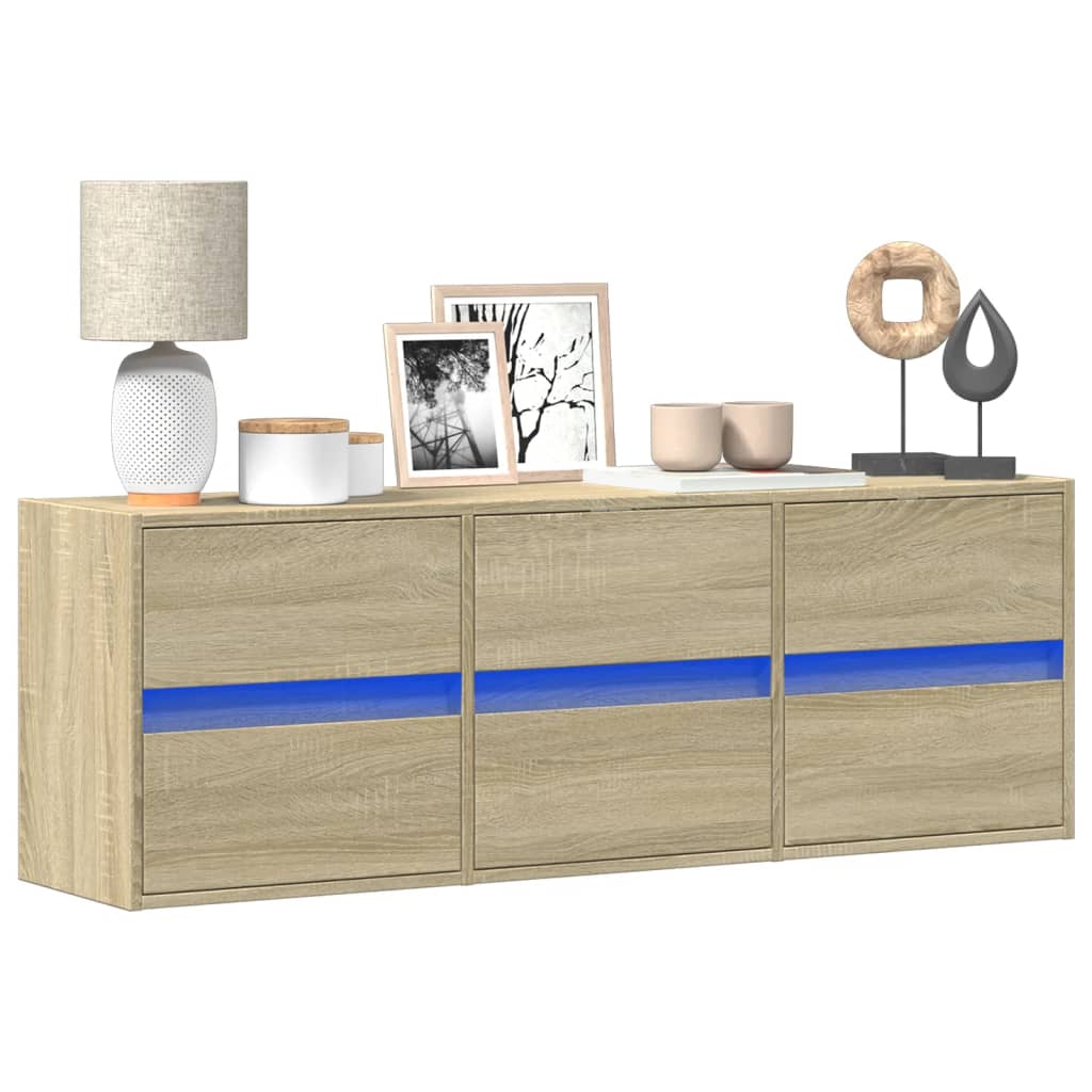 vidaXL Mueble de TV de pared con luces LED roble Sonoma 130x31x45 cm