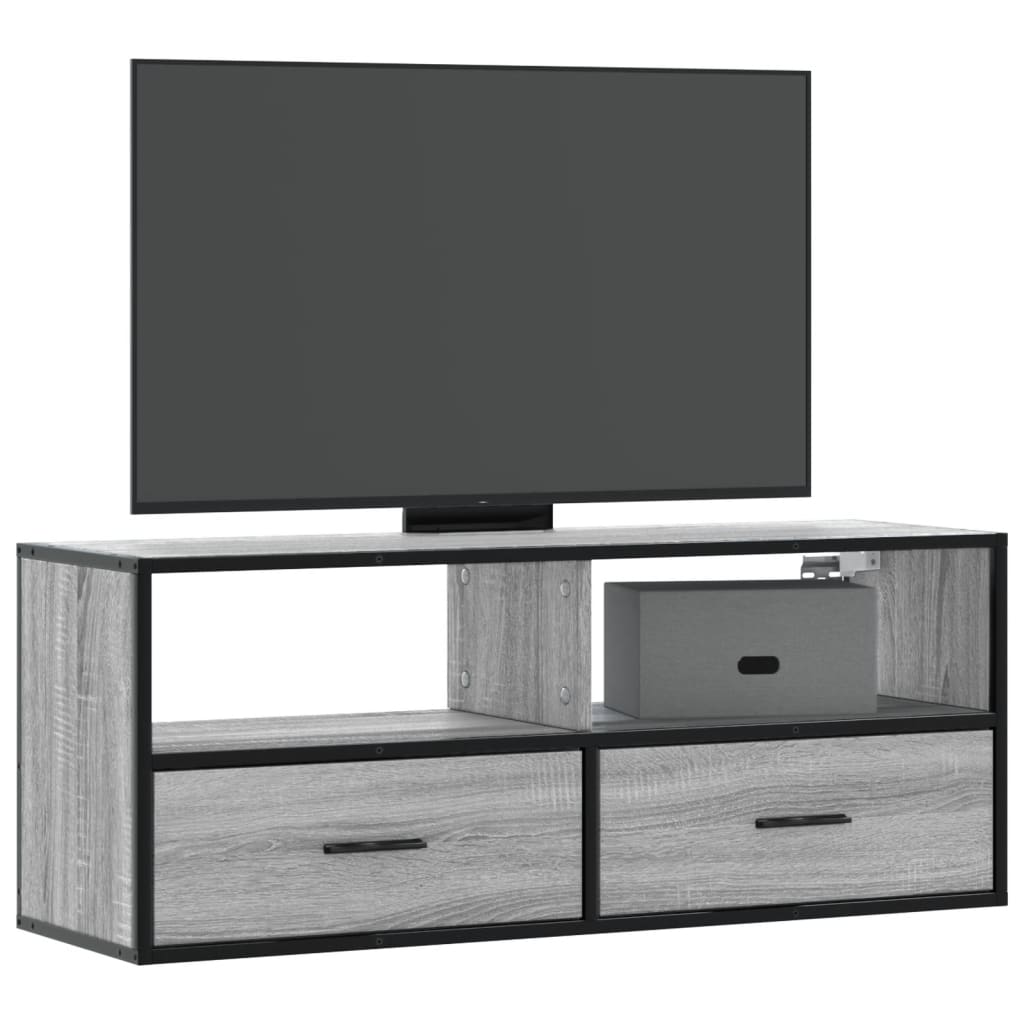 vidaXL Mueble de TV madera y metal roble ahumado 100x31x39,5 cm
